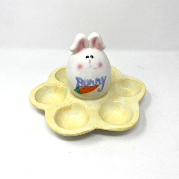 Boutique Brand Ceramic Egg Holder Dish Platter Display Decor Bunny - Picture 1 of 6